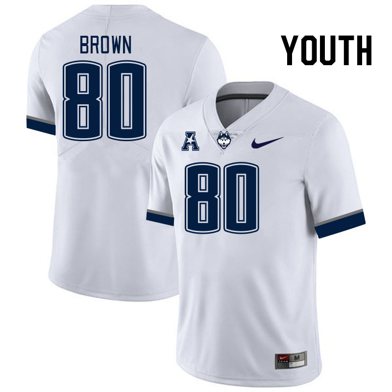 Youth #80 Rayonte Brown Connecticut Huskies College Football Jerseys Stitched Sale-White - Click Image to Close